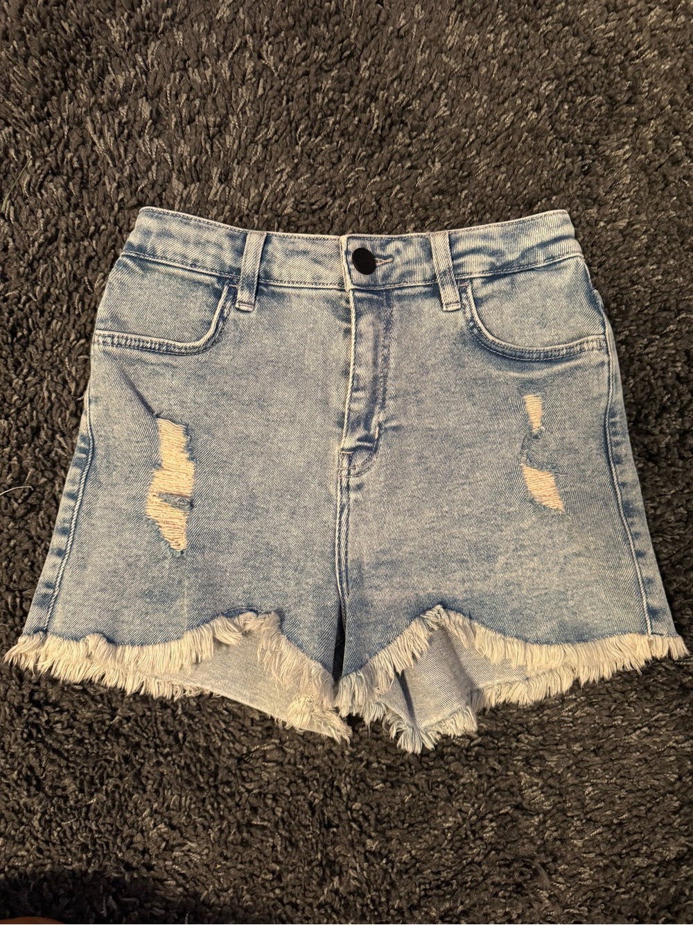 Fit Jeans Light Wash Frayed Hem Denim Shorts - Women